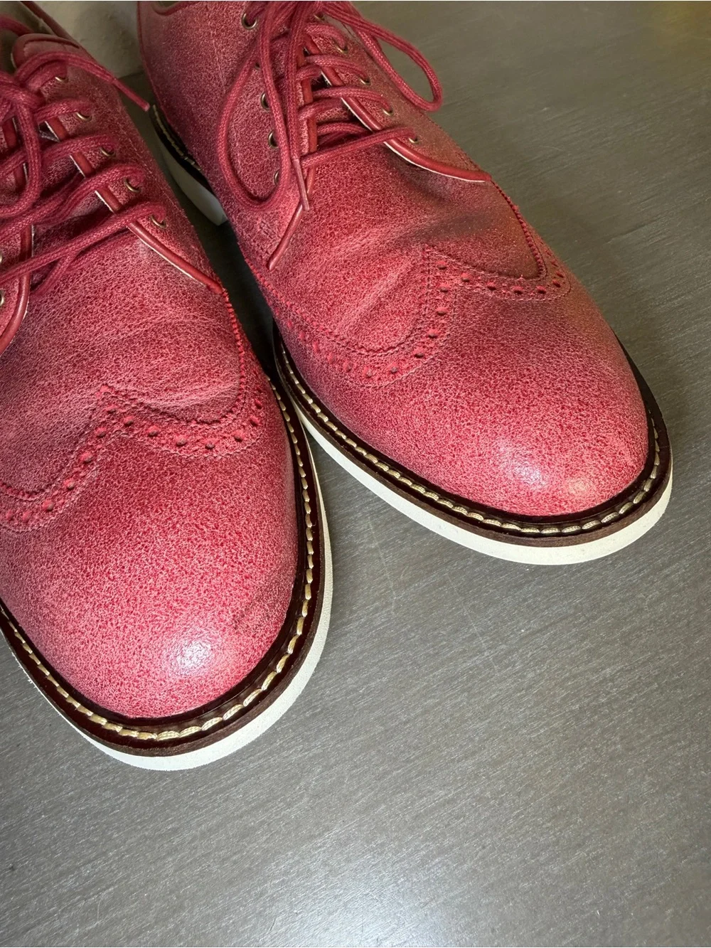 Cole Haan Men’s 10M Red Leather Wingtip Oxford Dress Shoes Brogue Formal